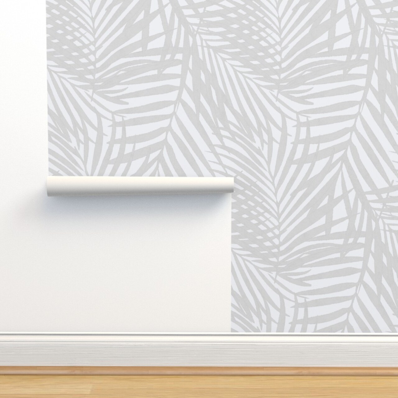 Watercolor Grey Palm Fronds Neutral Rainforest Jungle Tropical Custom Removable Wallpaper by Spoonflower Peel & Stick Wallpaper 2FT Wide